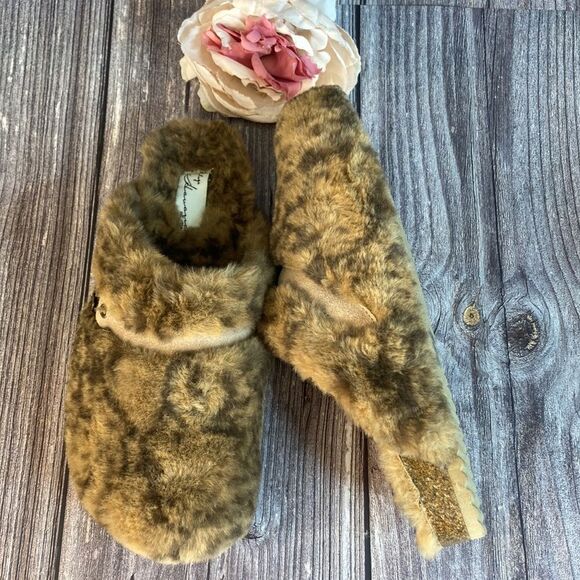 Vintage Havana Easy Brown Faux Sherpa Cork Suede Slip on Slides - Picture 3 of 9